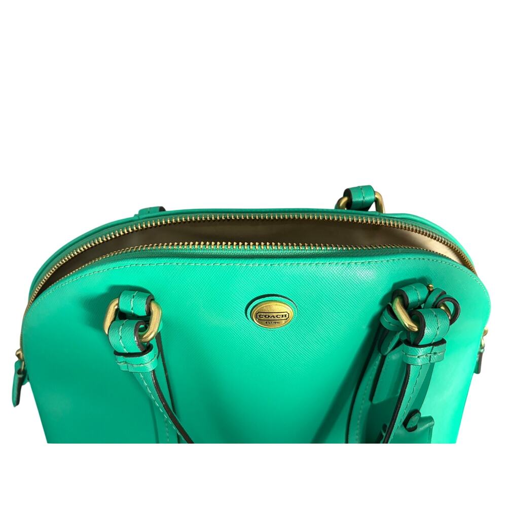 Coach F21907 Saffiano Leather Dome Satchel Turquoise Green Top Handle Handbag - Picture 3 of 16